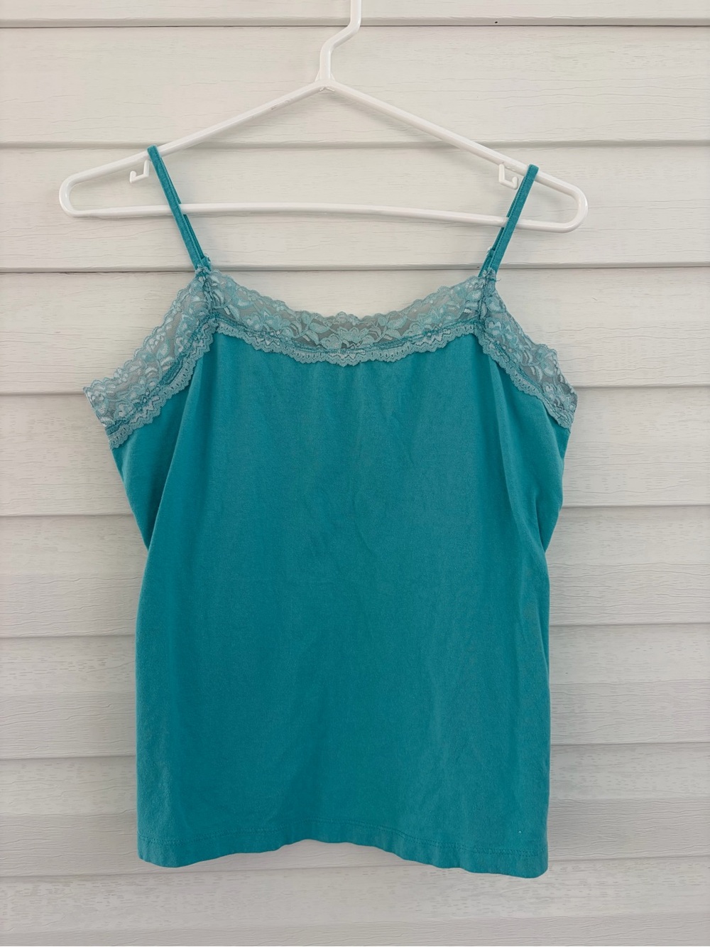 Steve M Teal Lace Trim Cami Tank Top Y2K Lingerie Style